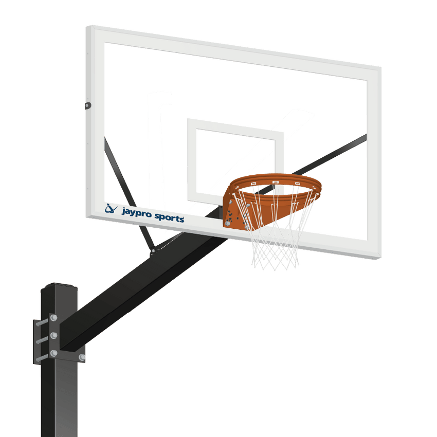 Jaypro Basketball System - Titan™ - (Powder Coated) Black (6" x 6" Pole with 6 ft. Offset) - 72" Glass Backboard, Surface Mount, Playground Goal (772 - CV - UG) - SchoolOutlet