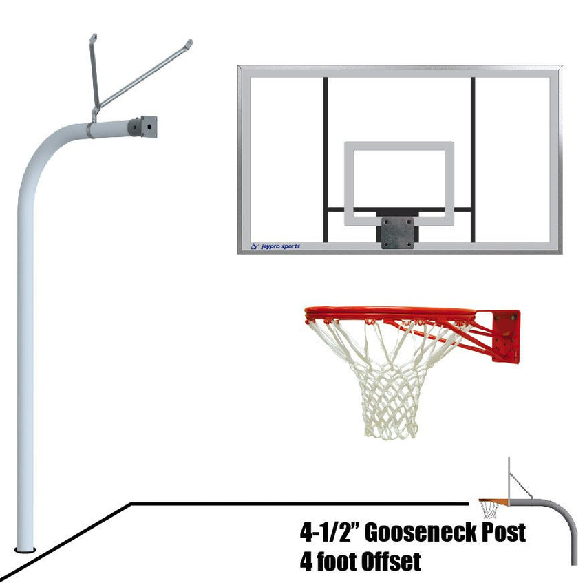 Jaypro Basketball System - Gooseneck (4 - 1/2" Pole with 4 ft. Offset) - 72" Acrylic Rectangle Board (996 - AC - XX) - SchoolOutlet