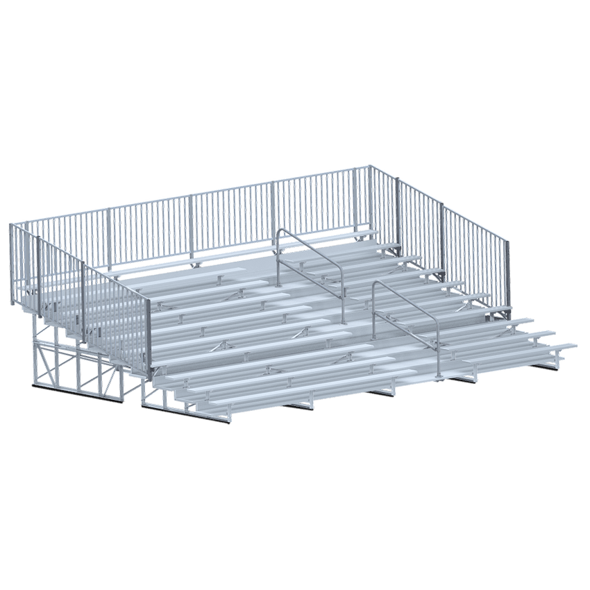Jaypro Sports Bleacher - 10 Row - Double Foot Plank with Aisle & Guardrail - 27' L ( BLCH - 1027ASGR) - SchoolOutlet