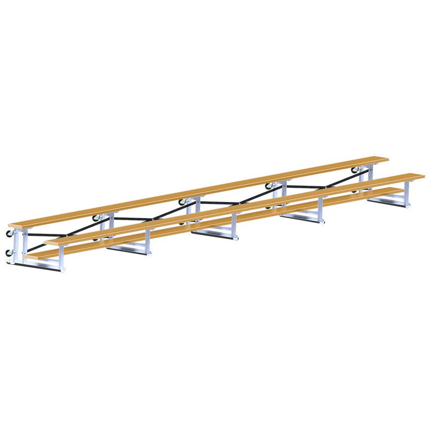 Jaypro Sports Bleacher - 2 Row - Tip & Roll, Single Foot Plank - 27' L, Powder Coated ( BLCH - 227TRGPC) - SchoolOutlet