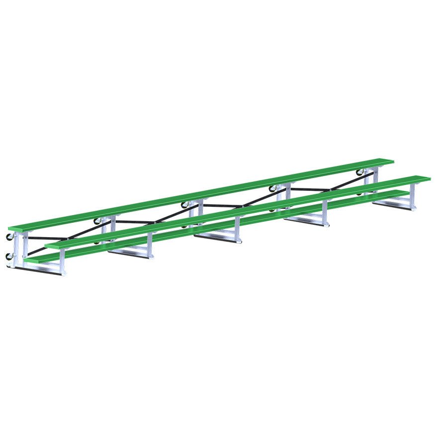 Jaypro Sports Bleacher - 2 Row - Tip & Roll, Single Foot Plank - 27' L, Powder Coated ( BLCH - 227TRGPC) - SchoolOutlet