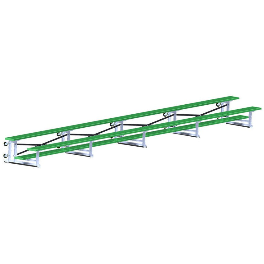 Jaypro Sports Bleacher - 2 Row - Tip & Roll, Single Foot Plank - 27' L, Powder Coated ( BLCH - 227TRGPC) - SchoolOutlet
