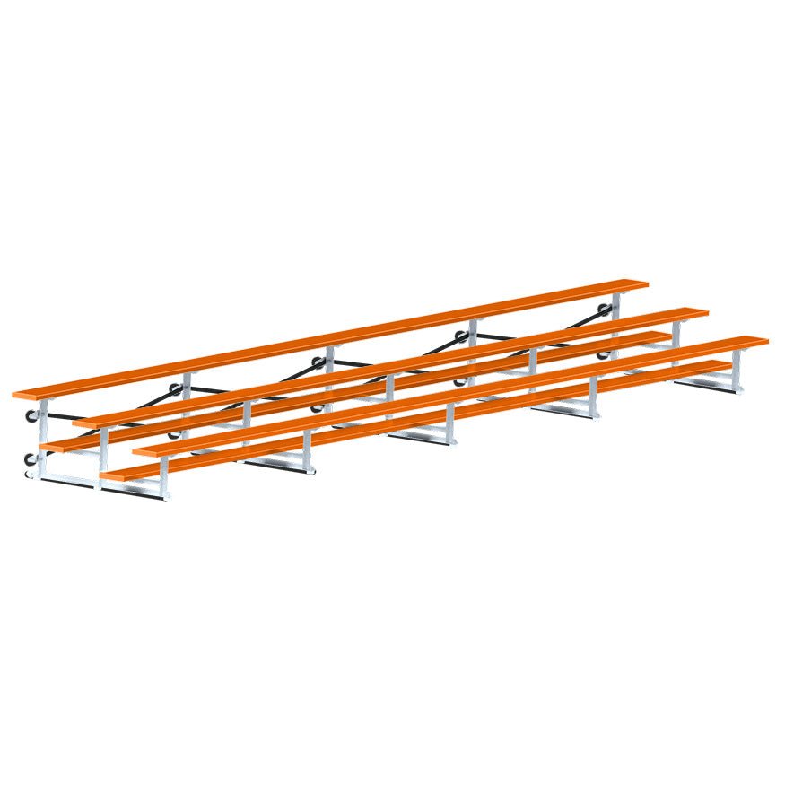 Jaypro Sports Bleacher - 3 Row - Tip & Roll, Single Foot Plank, Powder Coated - 27' L (BLCH - 327TRGPC) - SchoolOutlet