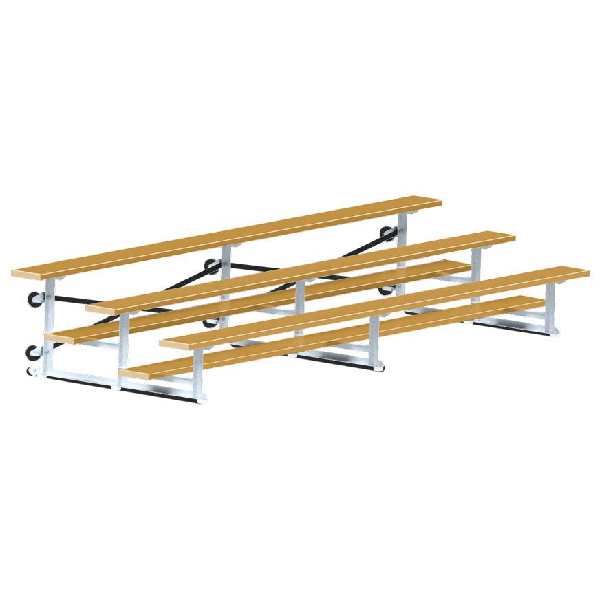 Jaypro Sports Bleacher - 3 Row - Tip & Roll, Single Foot Plank, Powder Coated - 15' L (BLCH - 3TRGPC) - SchoolOutlet