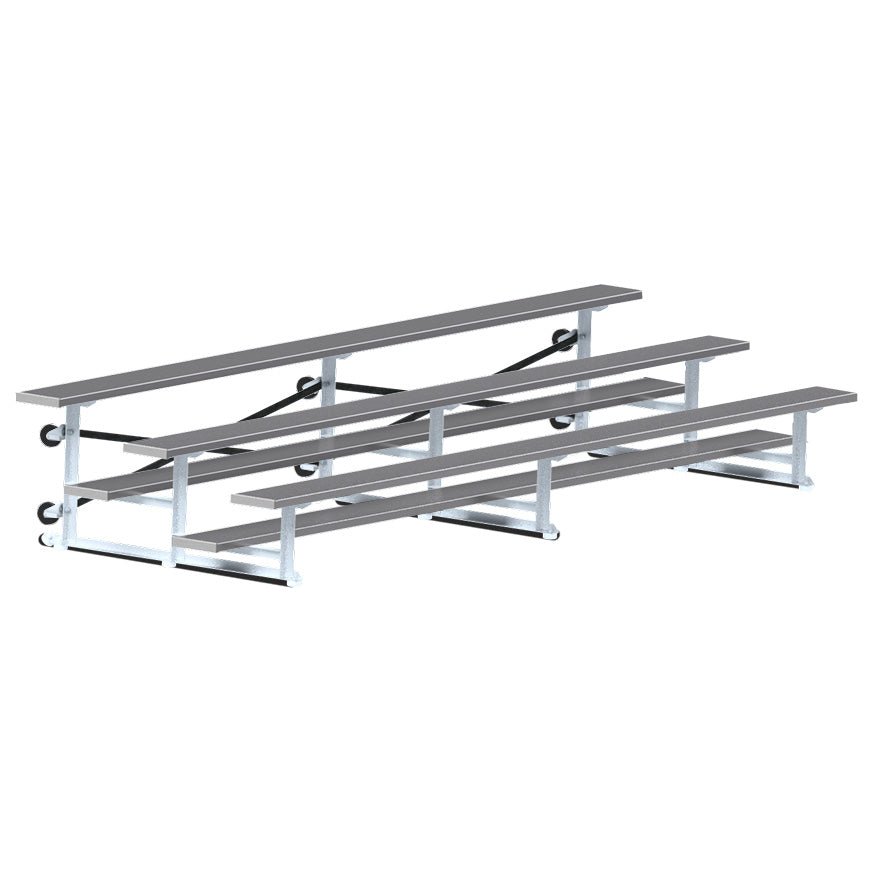 Jaypro Sports Bleacher - 3 Row - Tip & Roll, Single Foot Plank, Powder Coated - 15' L (BLCH - 3TRGPC) - SchoolOutlet