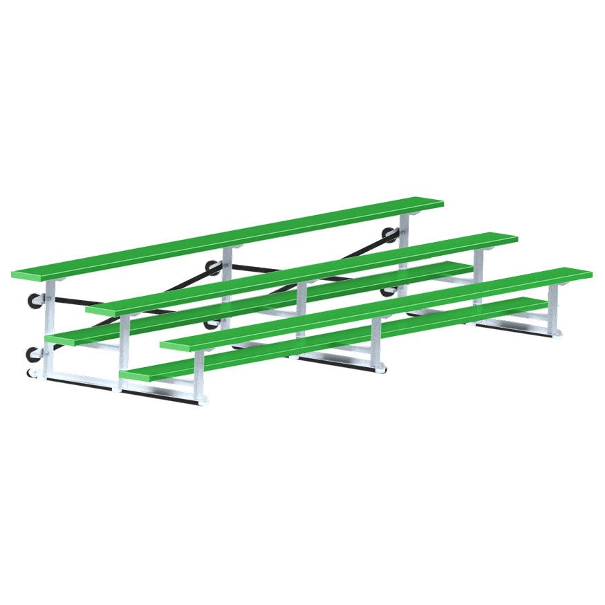 Jaypro Sports Bleacher - 3 Row - Tip & Roll, Single Foot Plank, Powder Coated - 15' L (BLCH - 3TRGPC) - SchoolOutlet