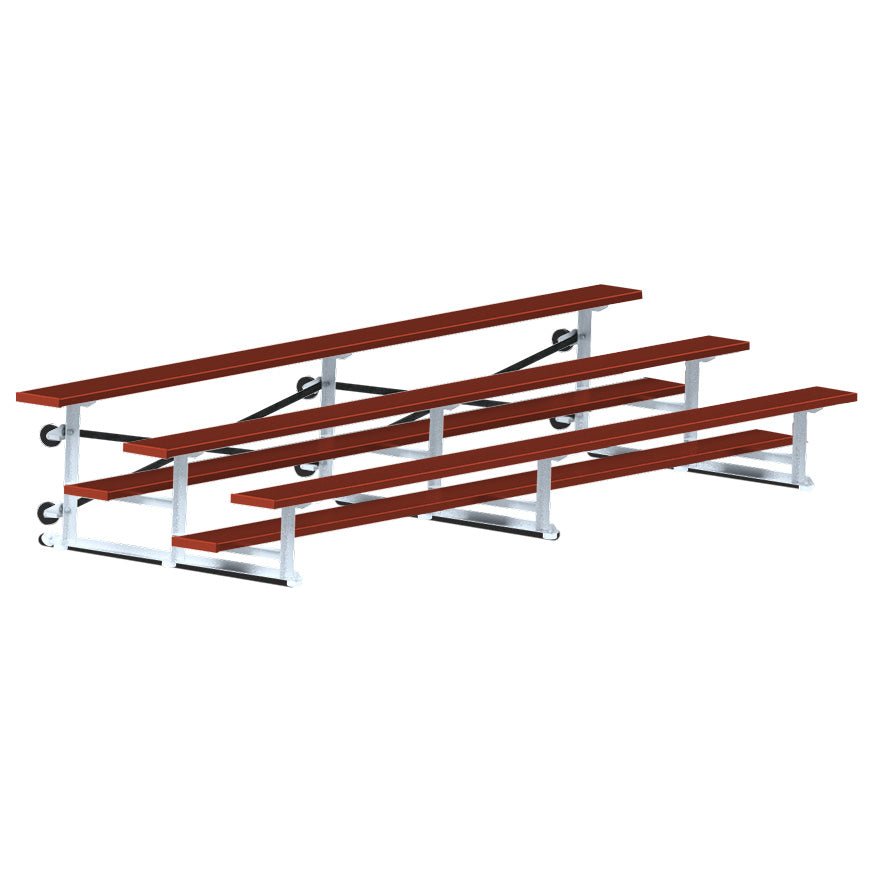 Jaypro Sports Bleacher - 3 Row - Tip & Roll, Single Foot Plank, Powder Coated - 15' L (BLCH - 3TRGPC) - SchoolOutlet