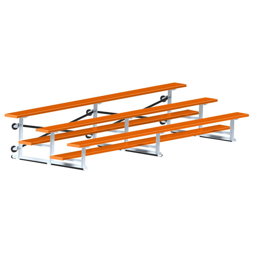 Jaypro Sports Bleacher - 3 Row - Tip & Roll, Single Foot Plank, Powder Coated - 15' L (BLCH - 3TRGPC) - SchoolOutlet