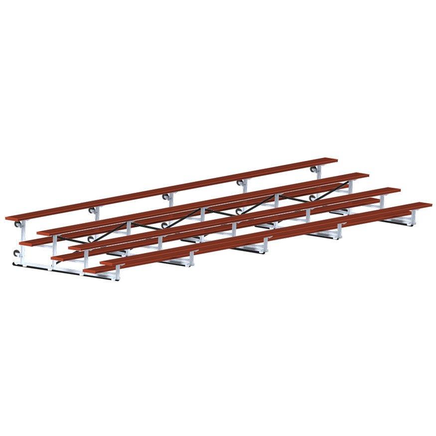 Jaypro Sports Bleacher - 4 Row - Tip & Roll, Single Foot Plank, Powder Coated - 27' L (BLCH - 427TRGPC) - SchoolOutlet