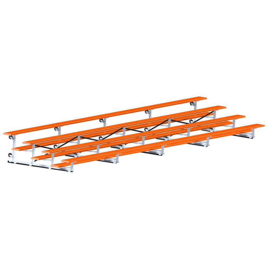 Jaypro Sports Bleacher - 4 Row - Tip & Roll, Single Foot Plank, Powder Coated - 27' L (BLCH - 427TRGPC) - SchoolOutlet