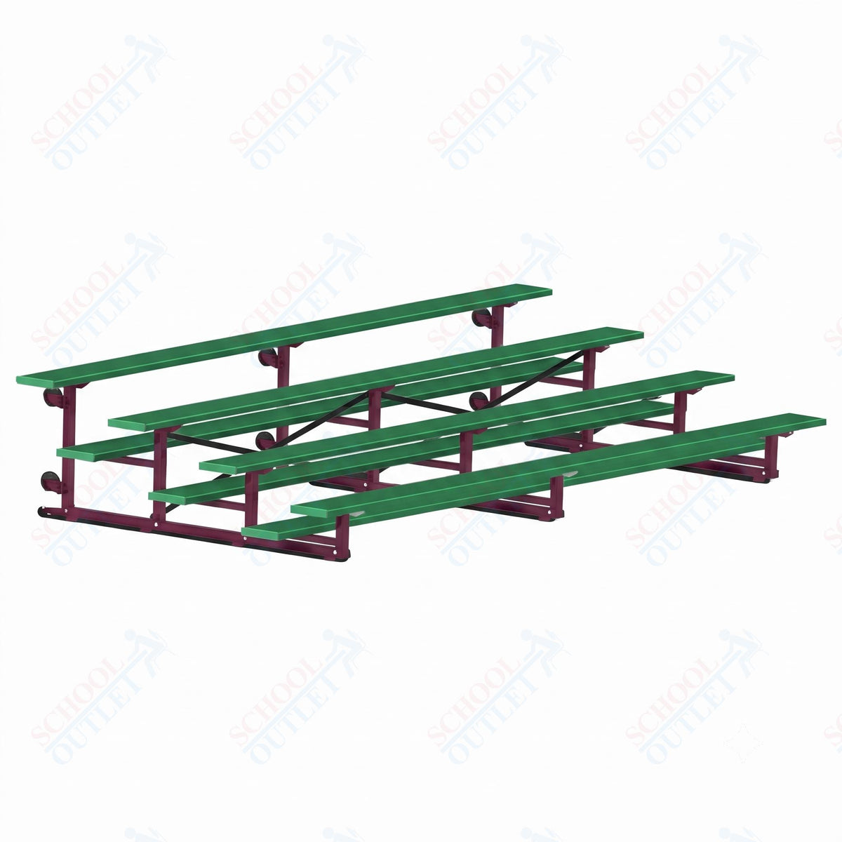 Jaypro Sports Bleacher - 4 Row - Tip & Roll, Single Foot Plank, Powder Coated - 15' L (BLCH-4TRGPC) - SchoolOutlet