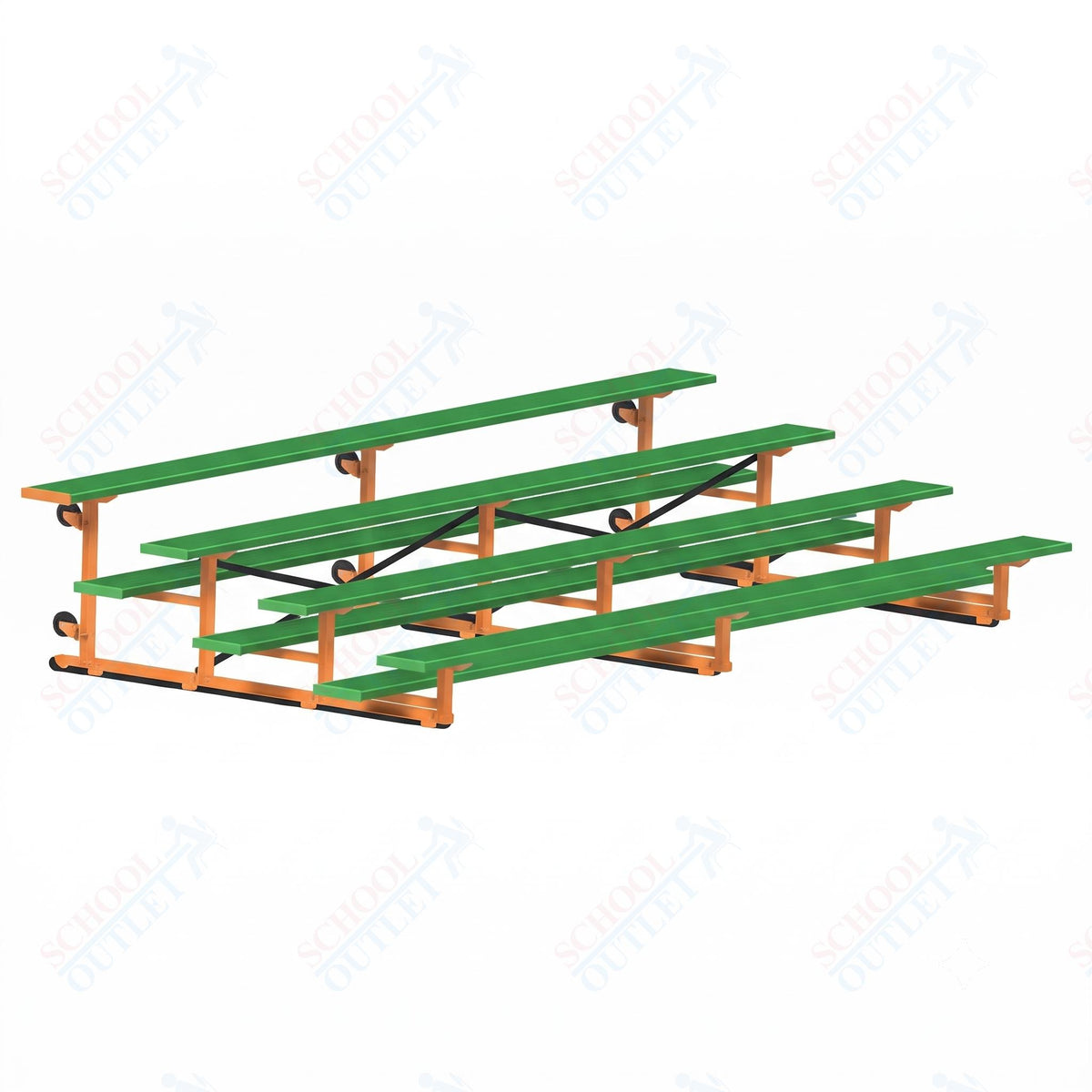 Jaypro Sports Bleacher - 4 Row - Tip & Roll, Single Foot Plank, Powder Coated - 15' L (BLCH-4TRGPC) - SchoolOutlet