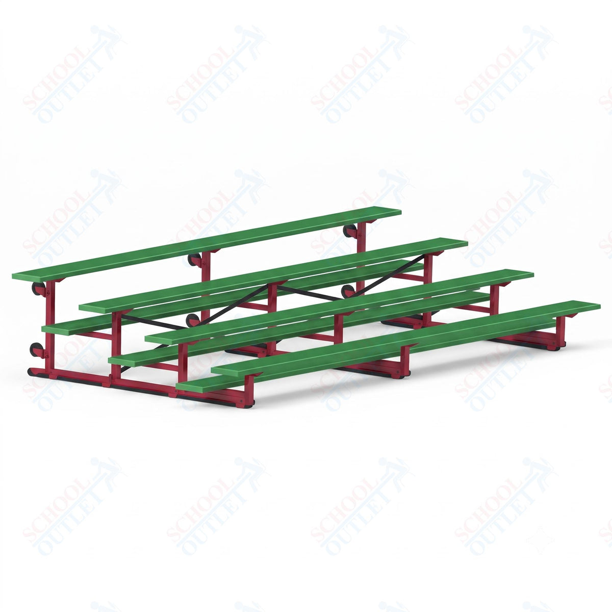 Jaypro Sports Bleacher - 4 Row - Tip & Roll, Single Foot Plank, Powder Coated - 15' L (BLCH-4TRGPC) - SchoolOutlet