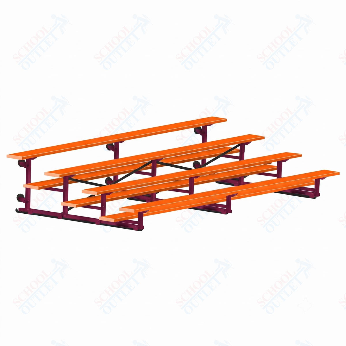 Jaypro Sports Bleacher - 4 Row - Tip & Roll, Single Foot Plank, Powder Coated - 15' L (BLCH-4TRGPC) - SchoolOutlet