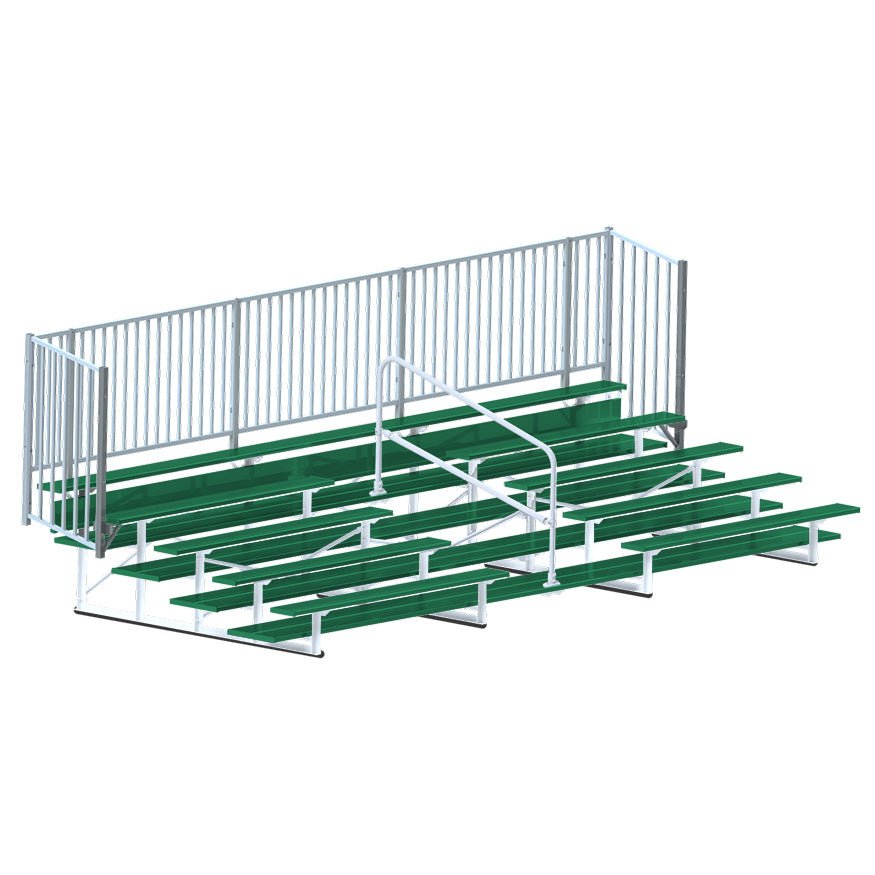Jaypro Sports Bleacher - 5 Row - Double Foot Plank with Guard Rail & Aisle, Powder Coated - 21' L (BLCH - 521ASGRPC) - SchoolOutlet