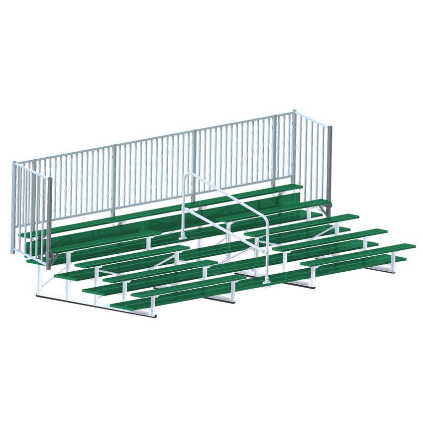 Jaypro Sports Bleacher - 5 Row - Double Foot Plank with Guard Rail & Aisle, Powder Coated - 21' L (BLCH - 521ASGRPC) - SchoolOutlet