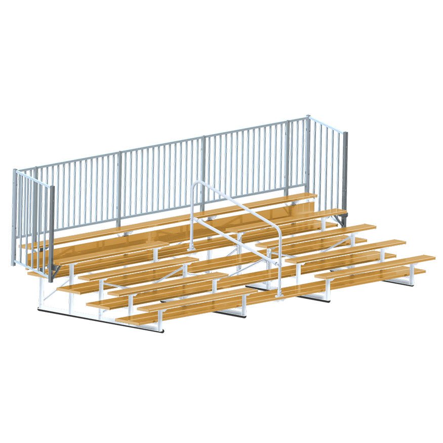 Jaypro Sports Bleacher - 5 Row - Double Foot Plank with Guard Rail & Aisle, Powder Coated - 21' L (BLCH - 521ASGRPC) - SchoolOutlet