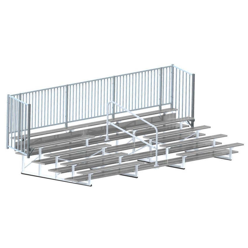 Jaypro Sports Bleacher - 5 Row - Double Foot Plank with Guard Rail & Aisle, Powder Coated - 21' L (BLCH - 521ASGRPC) - SchoolOutlet