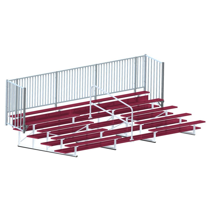 Jaypro Sports Bleacher - 5 Row - Double Foot Plank with Guard Rail & Aisle, Powder Coated - 21' L (BLCH - 521ASGRPC) - SchoolOutlet