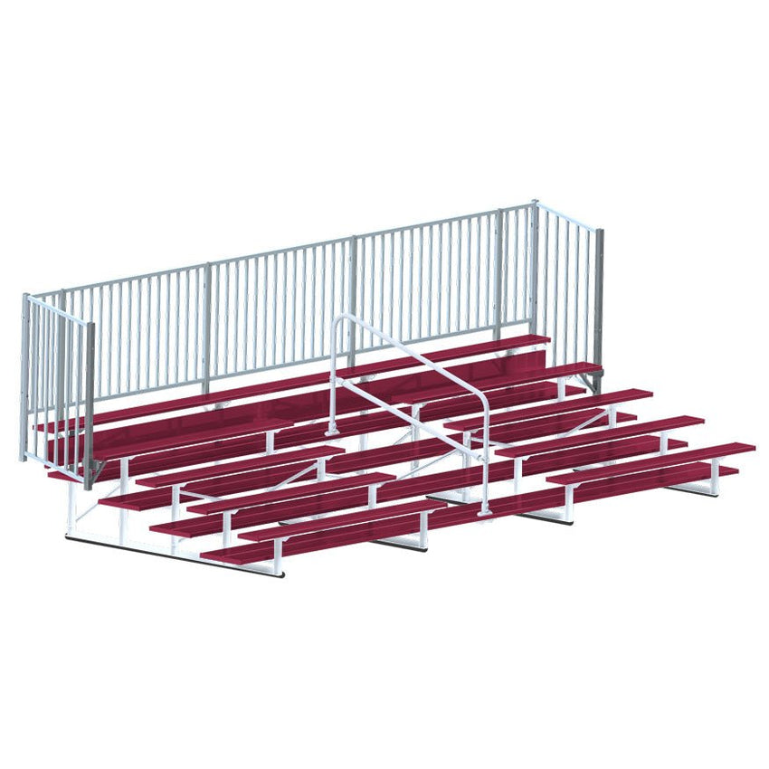 Jaypro Sports Bleacher - 5 Row - Double Foot Plank with Guard Rail & Aisle, Powder Coated - 21' L (BLCH - 521ASGRPC) - SchoolOutlet