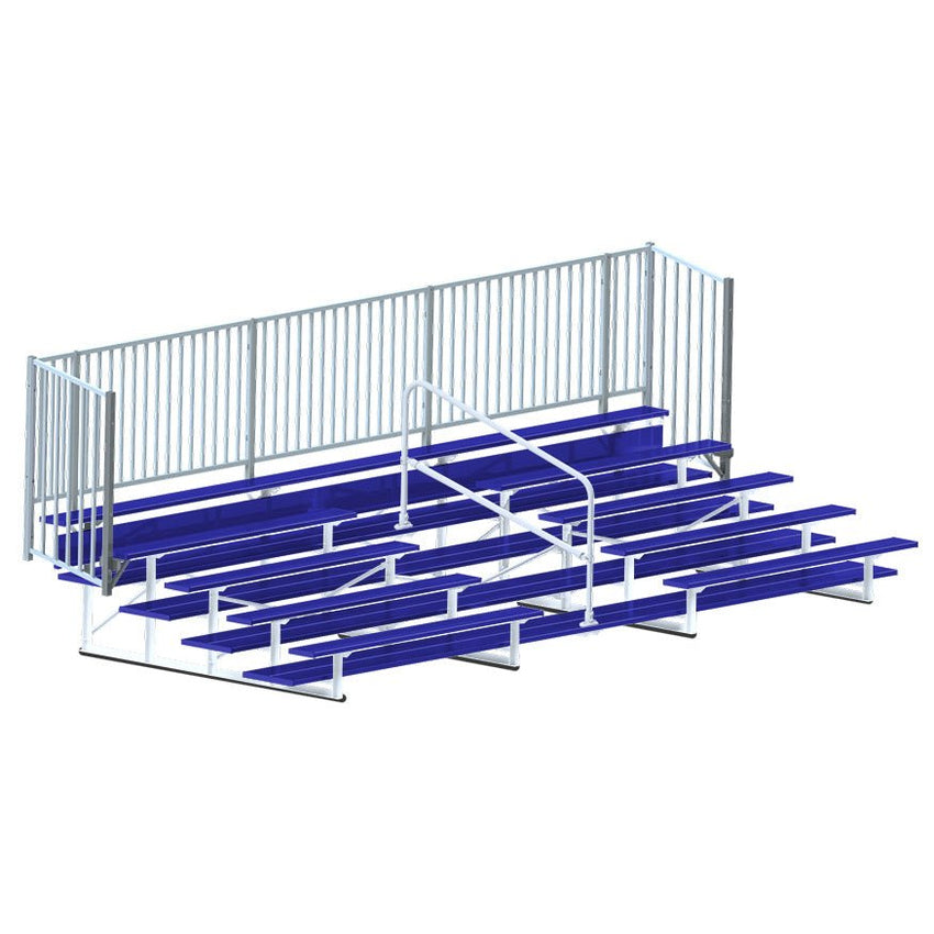 Jaypro Sports Bleacher - 5 Row - Double Foot Plank with Guard Rail & Aisle, Powder Coated - 21' L (BLCH - 521ASGRPC) - SchoolOutlet