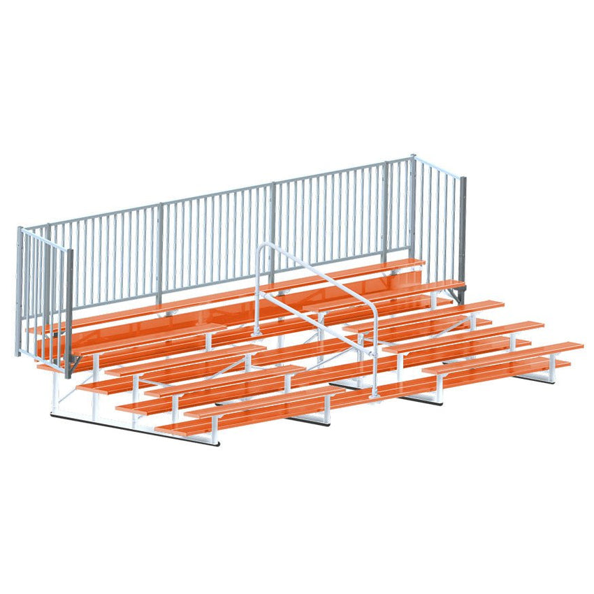 Jaypro Sports Bleacher - 5 Row - Double Foot Plank with Guard Rail & Aisle, Powder Coated - 21' L (BLCH - 521ASGRPC) - SchoolOutlet