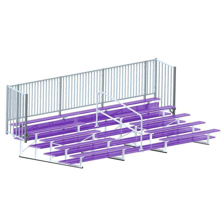 Jaypro Sports Bleacher - 5 Row - Double Foot Plank with Guard Rail & Aisle, Powder Coated - 21' L (BLCH - 521ASGRPC) - SchoolOutlet