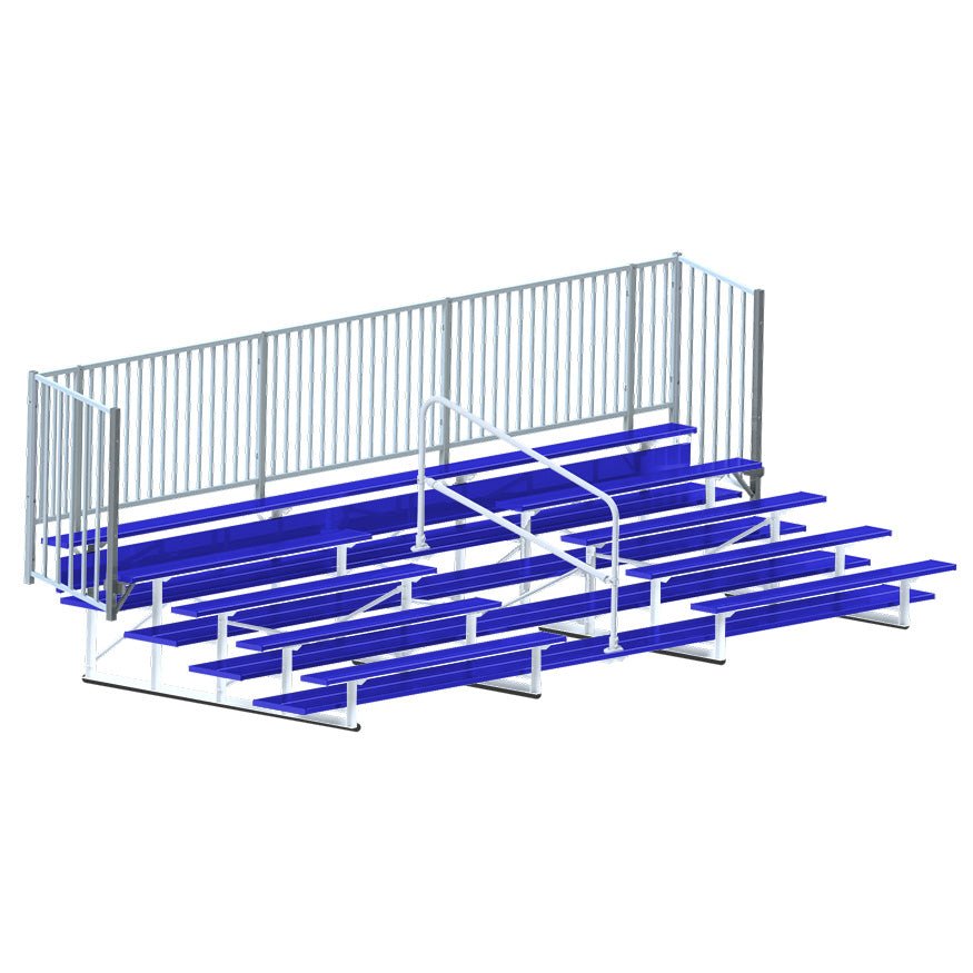Jaypro Sports Bleacher - 5 Row - Double Foot Plank with Guard Rail & Aisle, Powder Coated - 21' L (BLCH - 521ASGRPC) - SchoolOutlet