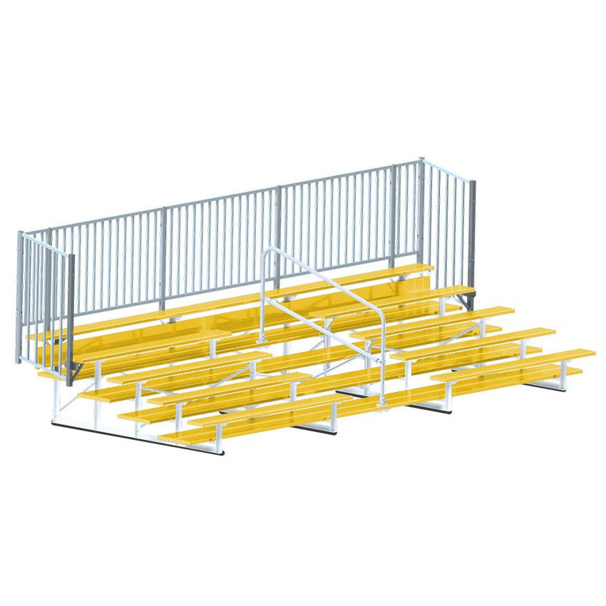 Jaypro Sports Bleacher - 5 Row - Double Foot Plank with Guard Rail & Aisle, Powder Coated - 21' L (BLCH - 521ASGRPC) - SchoolOutlet