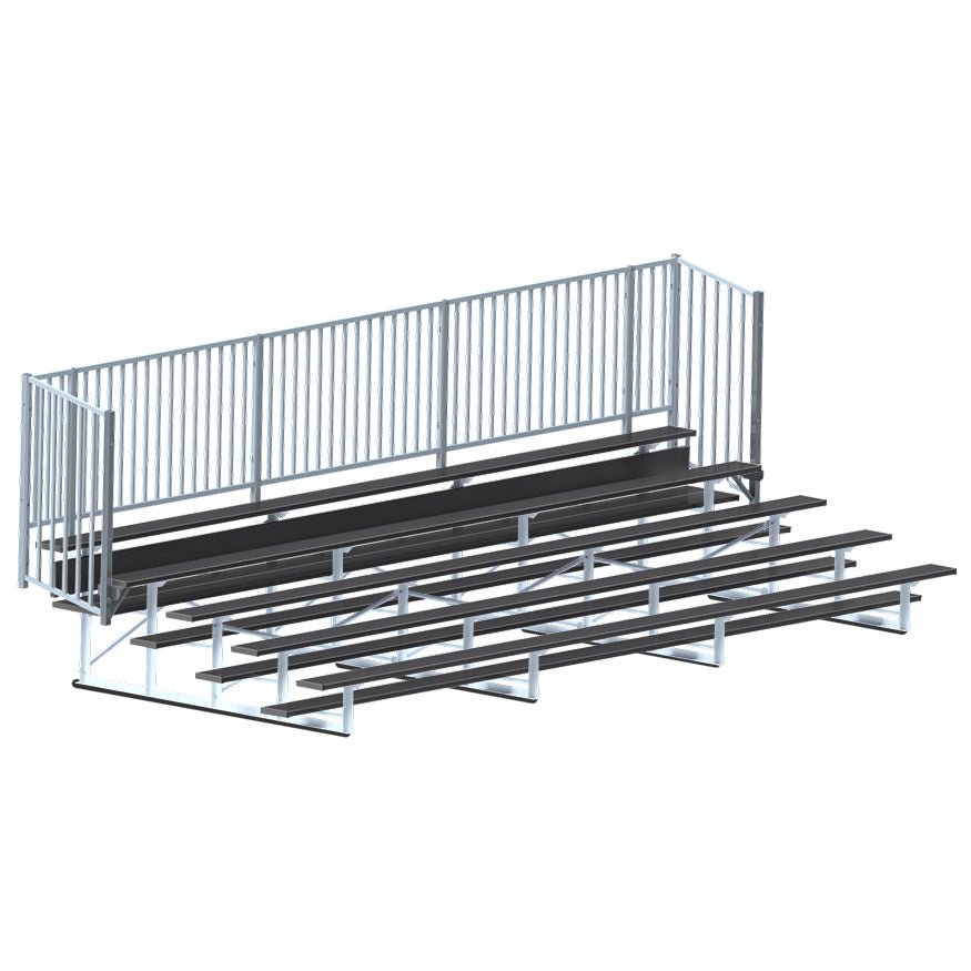 Jaypro Sports Bleacher - 5 Row - Single Foot Plank with Guard Rail, Powder Coated - 21' L (BLCH - 521GRPC) - SchoolOutlet