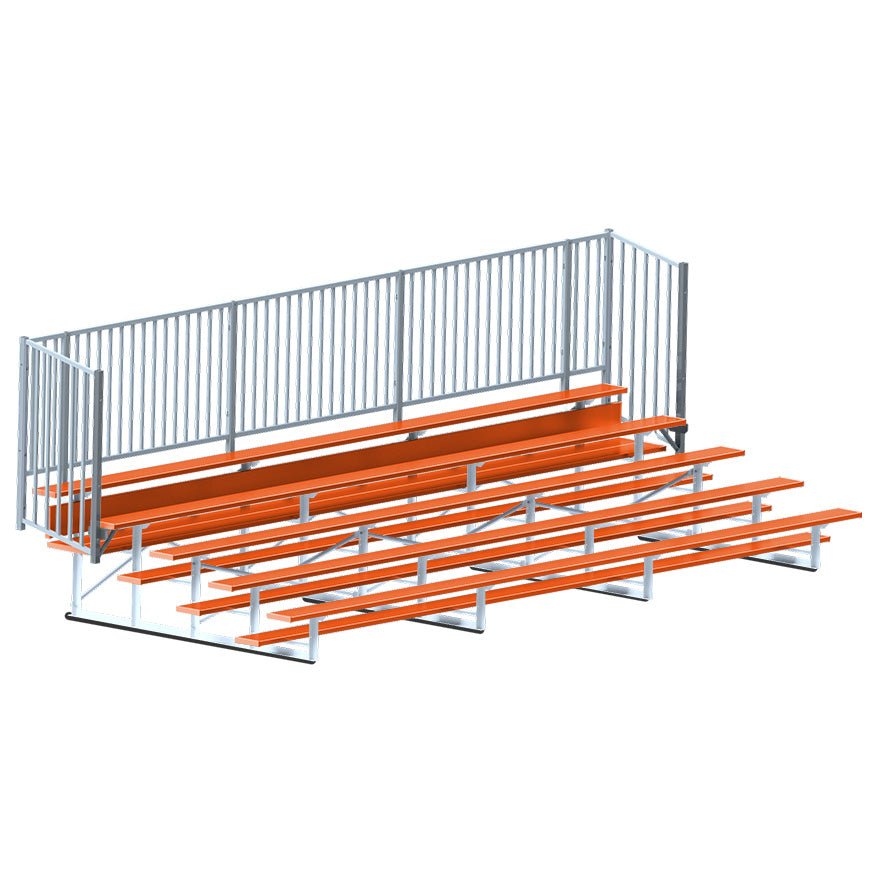 Jaypro Sports Bleacher - 5 Row - Single Foot Plank with Guard Rail, Powder Coated - 21' L (BLCH - 521GRPC) - SchoolOutlet