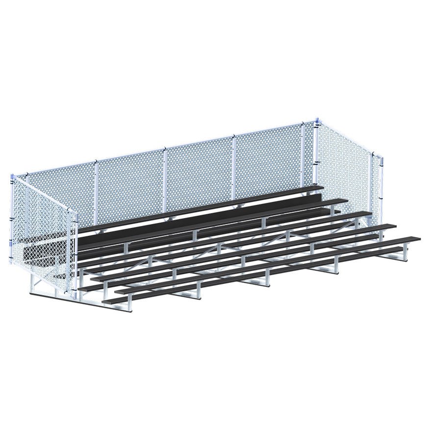 Jaypro Sports Bleacher - 5 Row - Single Foot Plank with Chain Link Rail, Powder Coated - 27' L (BLCH - 527CPC) - SchoolOutlet