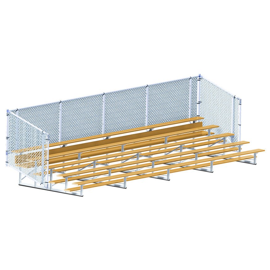 Jaypro Sports Bleacher - 5 Row - Single Foot Plank with Chain Link Rail, Powder Coated - 27' L (BLCH - 527CPC) - SchoolOutlet