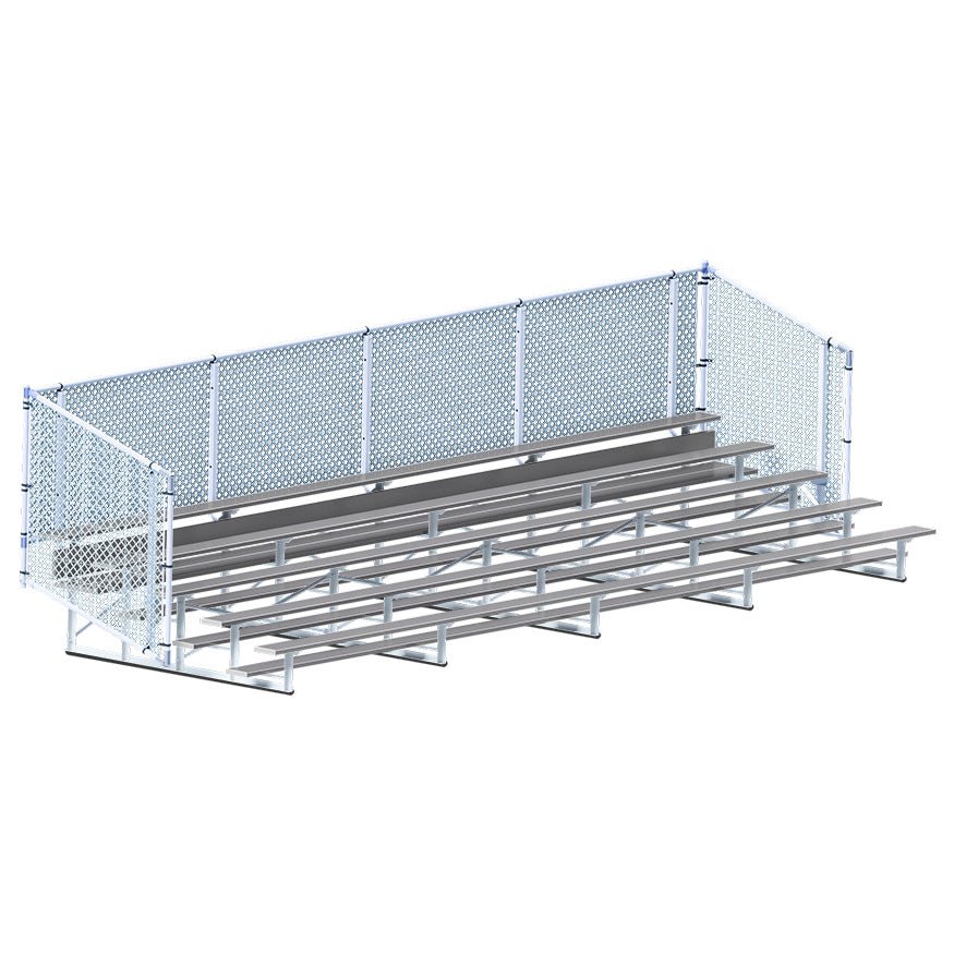 Jaypro Sports Bleacher - 5 Row - Single Foot Plank with Chain Link Rail, Powder Coated - 27' L (BLCH - 527CPC) - SchoolOutlet