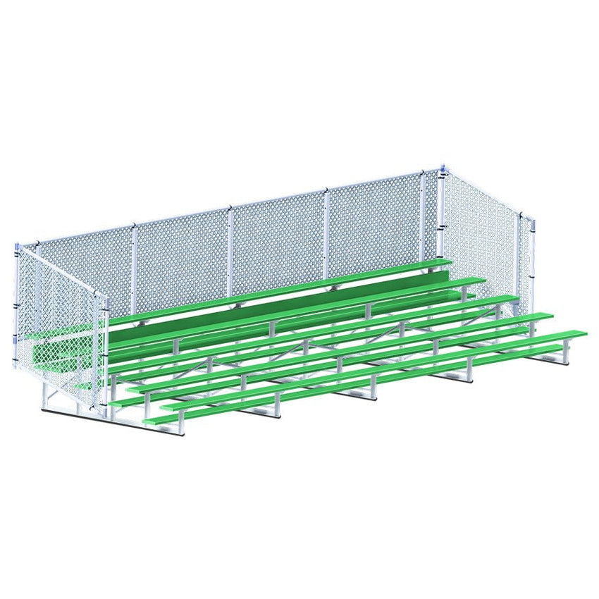 Jaypro Sports Bleacher - 5 Row - Single Foot Plank with Chain Link Rail, Powder Coated - 27' L (BLCH - 527CPC) - SchoolOutlet