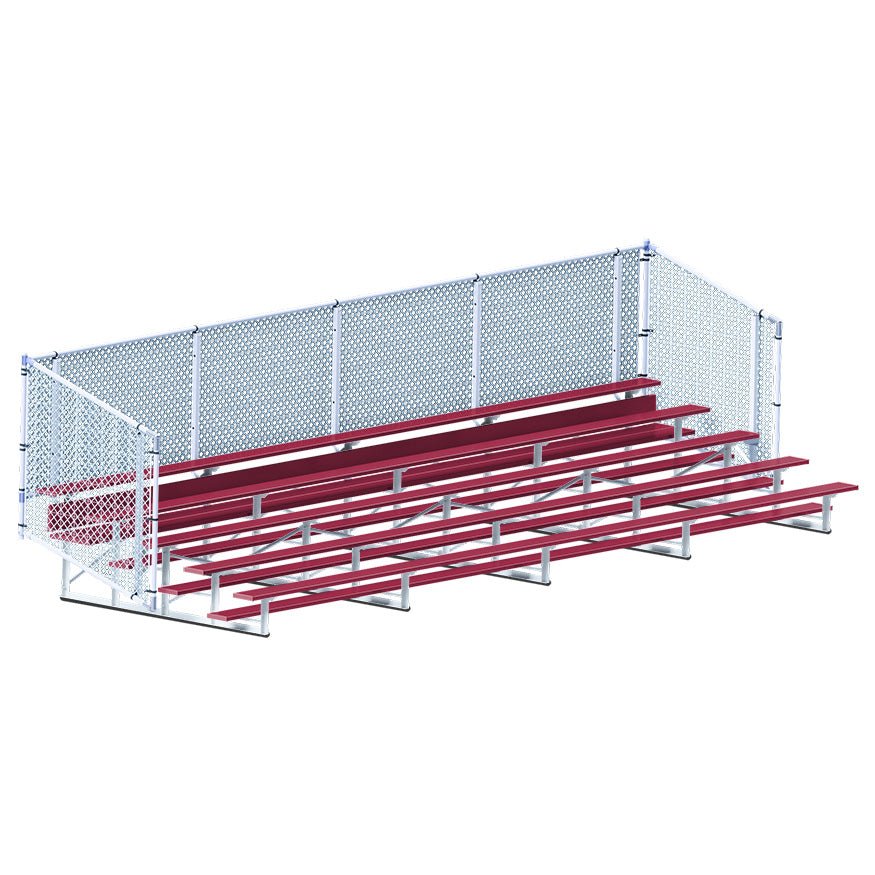 Jaypro Sports Bleacher - 5 Row - Single Foot Plank with Chain Link Rail, Powder Coated - 27' L (BLCH - 527CPC) - SchoolOutlet