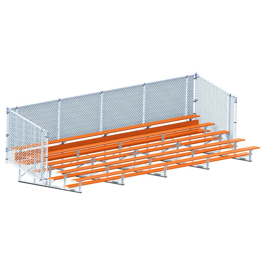 Jaypro Sports Bleacher - 5 Row - Single Foot Plank with Chain Link Rail, Powder Coated - 27' L (BLCH - 527CPC) - SchoolOutlet