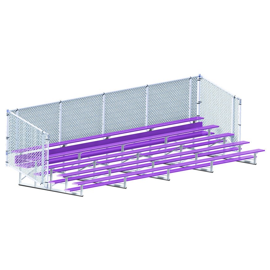 Jaypro Sports Bleacher - 5 Row - Single Foot Plank with Chain Link Rail, Powder Coated - 27' L (BLCH - 527CPC) - SchoolOutlet