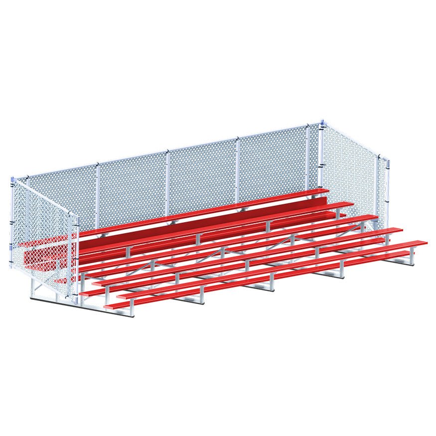 Jaypro Sports Bleacher - 5 Row - Single Foot Plank with Chain Link Rail, Powder Coated - 27' L (BLCH - 527CPC) - SchoolOutlet
