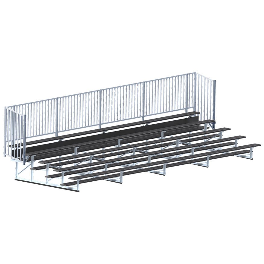 Jaypro Sports Bleacher - 5 Row - Single Foot Plank with Guard Rail, Powder Coated - 27' L (BLCH - 527GRPC) - SchoolOutlet