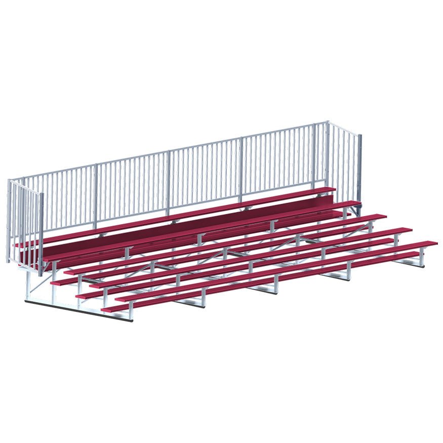 Jaypro Sports Bleacher - 5 Row - Single Foot Plank with Guard Rail, Powder Coated - 27' L (BLCH - 527GRPC) - SchoolOutlet