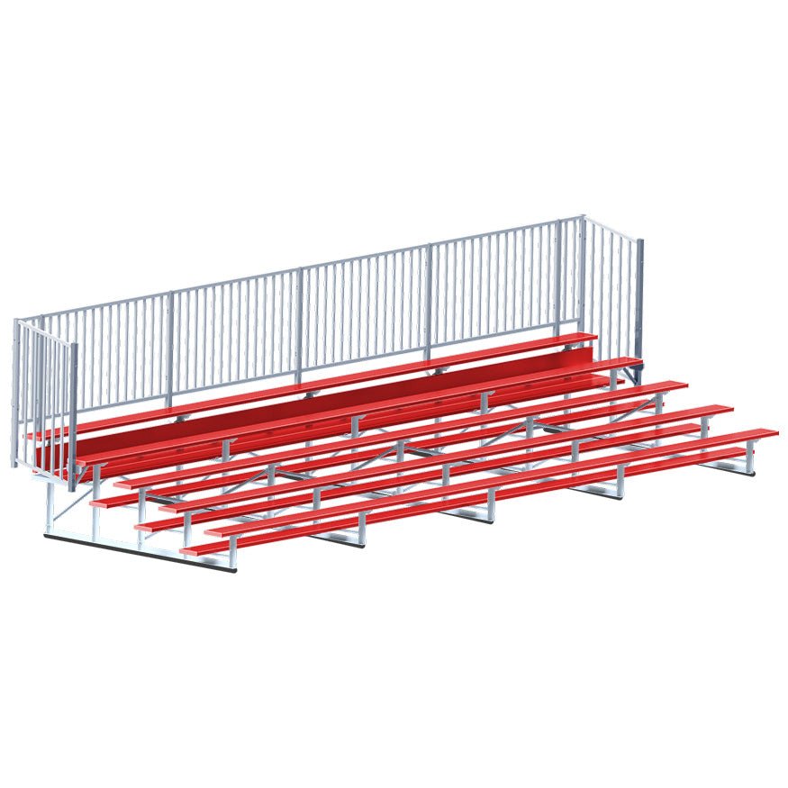Jaypro Sports Bleacher - 5 Row - Single Foot Plank with Guard Rail, Powder Coated - 27' L (BLCH - 527GRPC) - SchoolOutlet