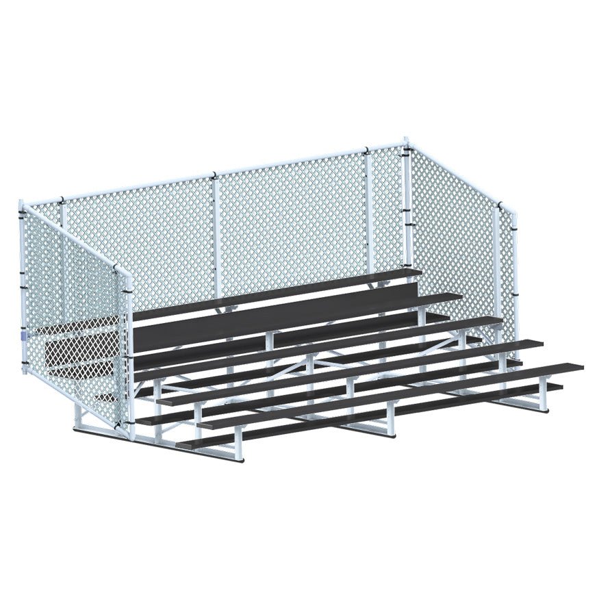 Jaypro Sports Bleacher - 5 Row - Single Foot Plank with Chain Link Rai, Powder Coatedl - 15' L (BLCH - 5CPC) - SchoolOutlet
