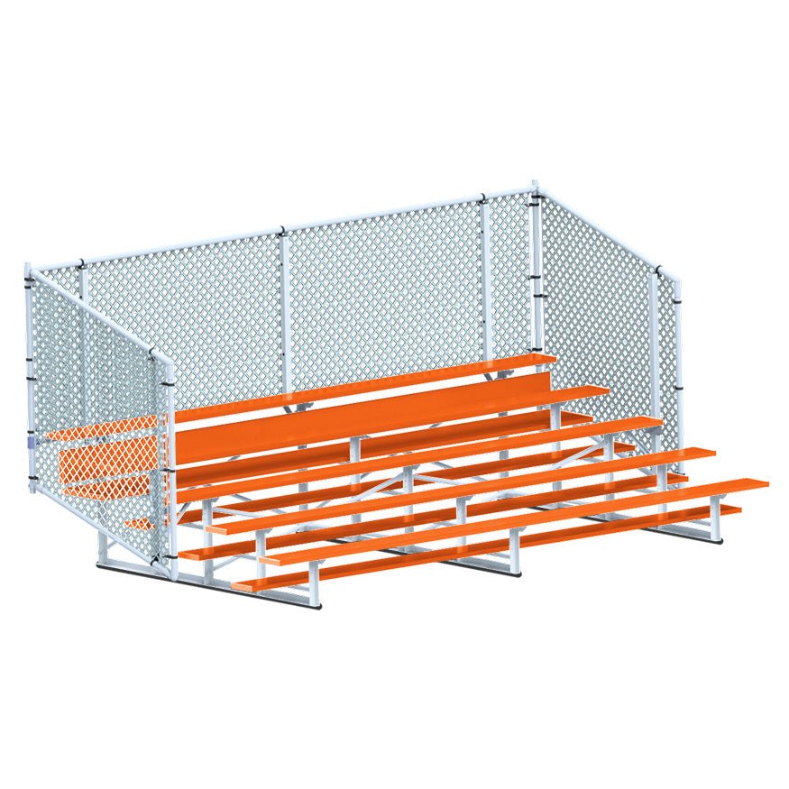 Jaypro Sports Bleacher - 5 Row - Single Foot Plank with Chain Link Rai, Powder Coatedl - 15' L (BLCH - 5CPC) - SchoolOutlet