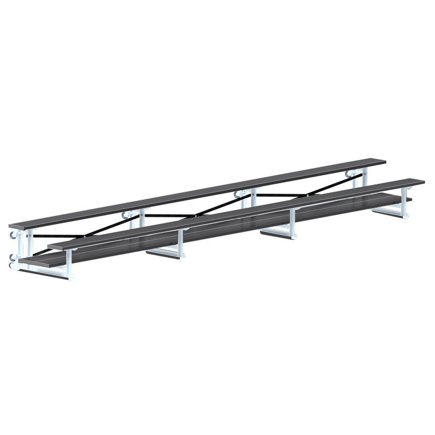 Jaypro Sports Bleacher - 2 Row - Tip & Roll, Double Foot Plank, Powder Coated - 21' L (BLDP - 221TRGPC) - SchoolOutlet