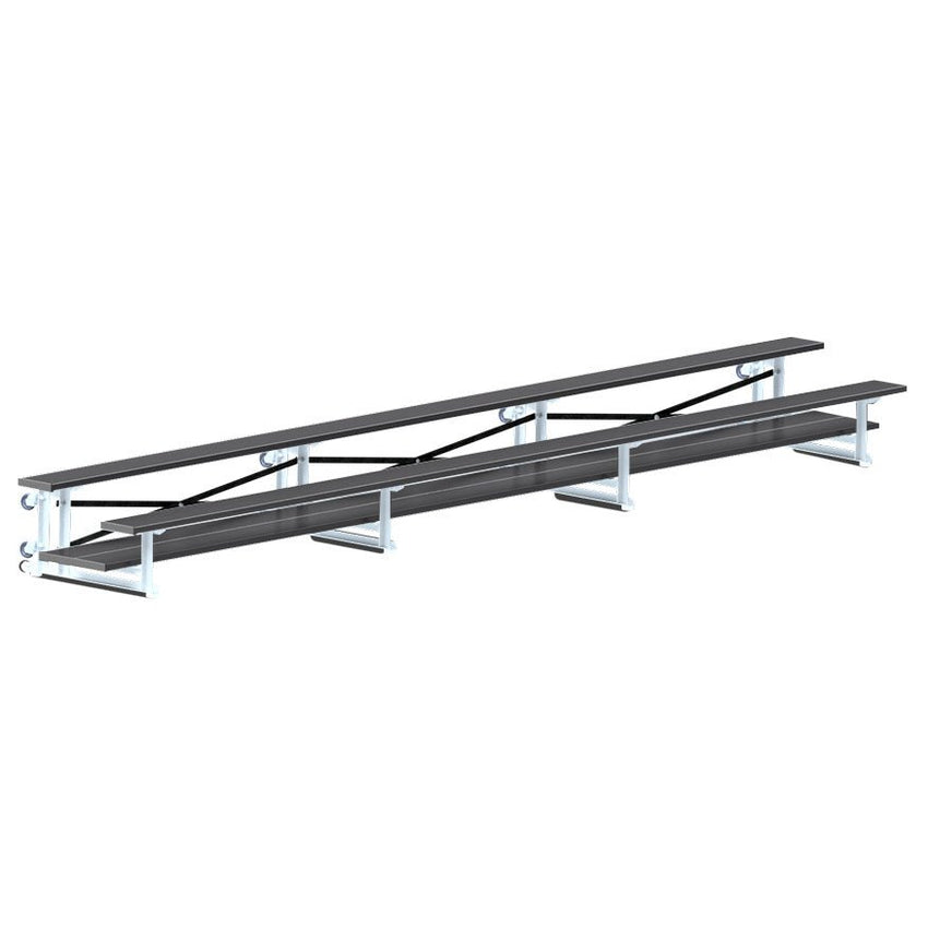 Jaypro Sports Bleacher - 2 Row - Tip & Roll, Double Foot Plank, Powder Coated - 21' L (BLDP - 221TRGPC) - SchoolOutlet