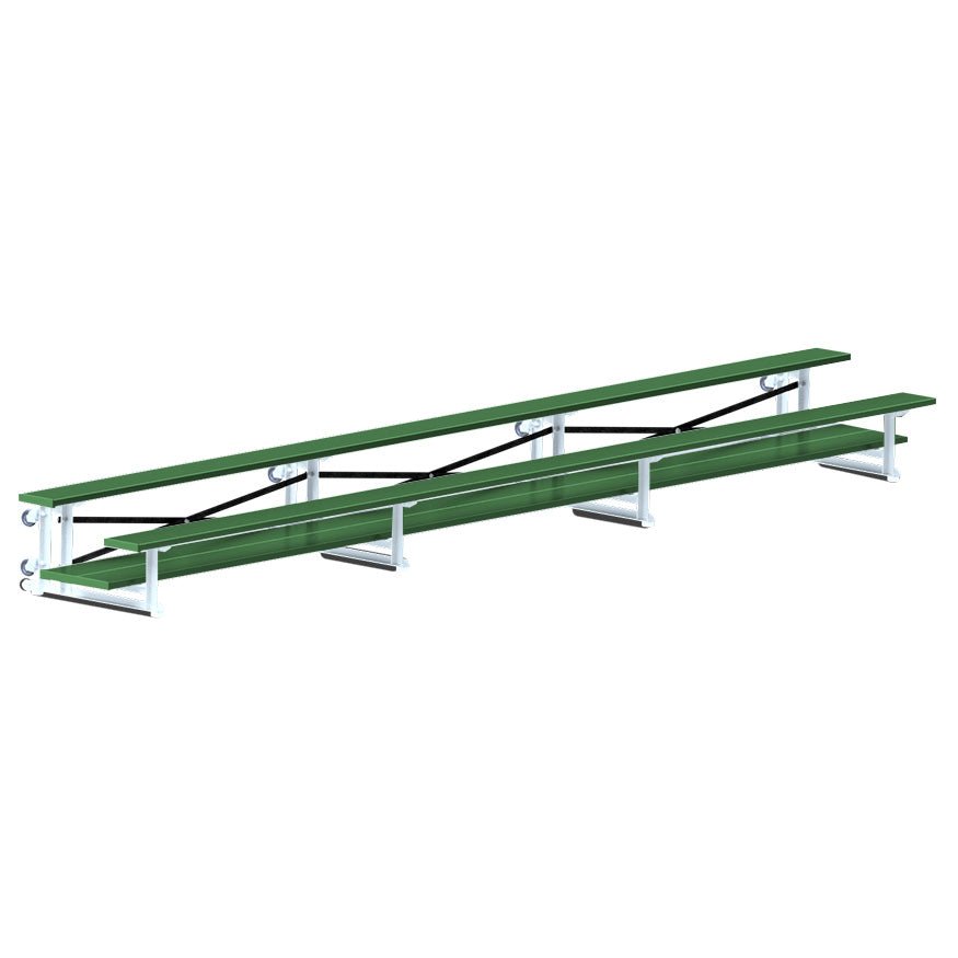 Jaypro Sports Bleacher - 2 Row - Tip & Roll, Double Foot Plank, Powder Coated - 21' L (BLDP - 221TRGPC) - SchoolOutlet