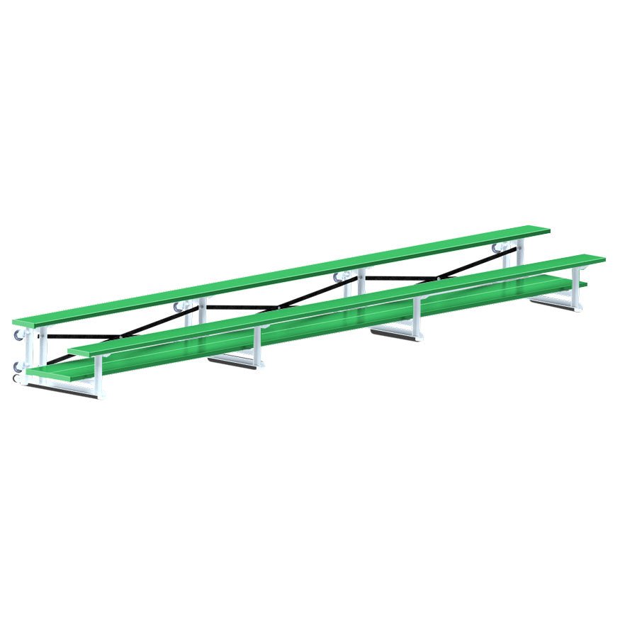 Jaypro Sports Bleacher - 2 Row - Tip & Roll, Double Foot Plank, Powder Coated - 21' L (BLDP - 221TRGPC) - SchoolOutlet
