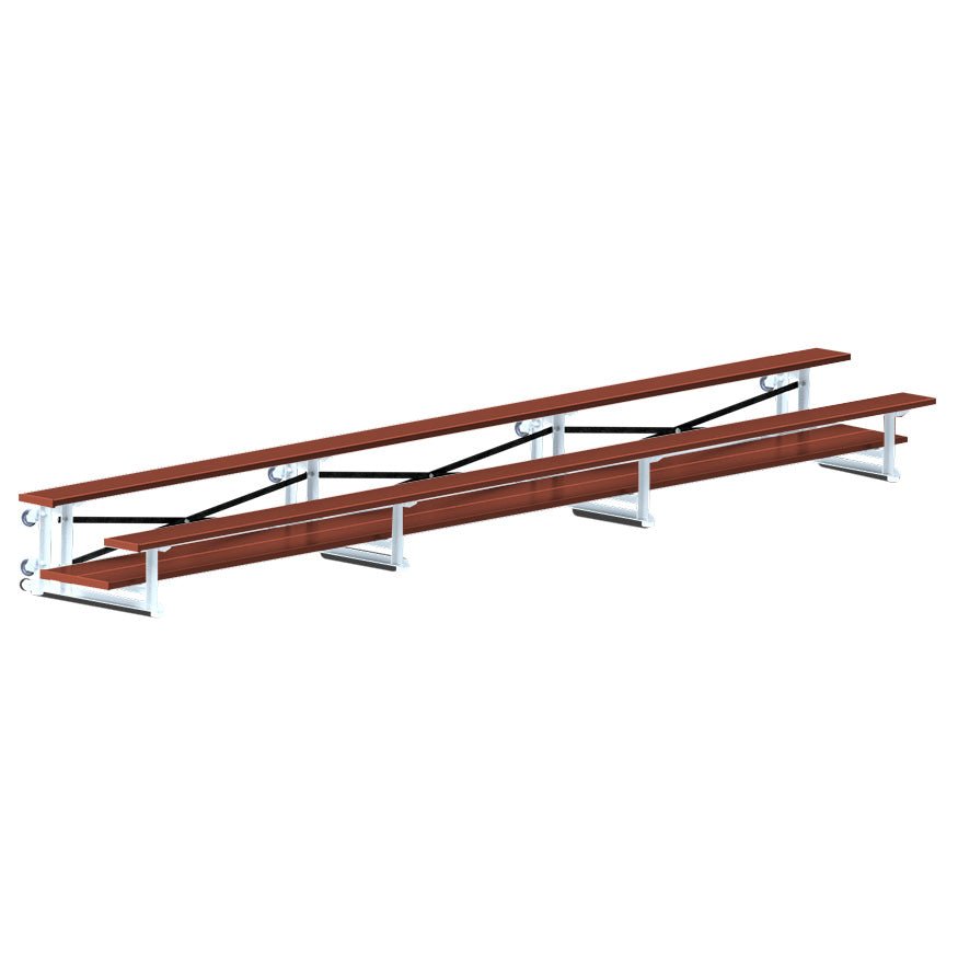 Jaypro Sports Bleacher - 2 Row - Tip & Roll, Double Foot Plank, Powder Coated - 21' L (BLDP - 221TRGPC) - SchoolOutlet