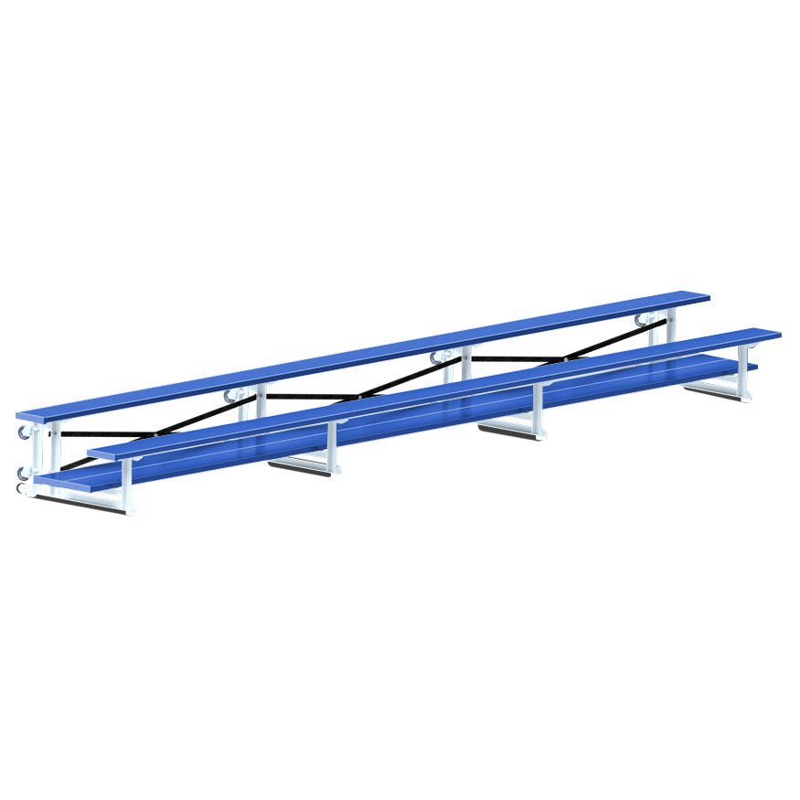 Jaypro Sports Bleacher - 2 Row - Tip & Roll, Double Foot Plank, Powder Coated - 21' L (BLDP - 221TRGPC) - SchoolOutlet